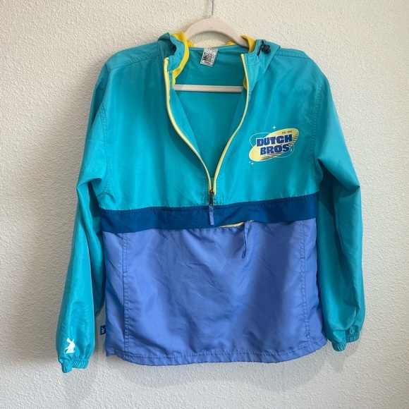 Dutch Bros Adult Large Windbreaker Retro Lightweight Gorpcore Hiking Hoodie - Picture 1 of 8